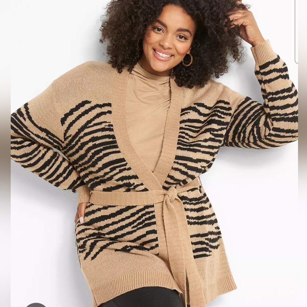 Belted Tiger-Print Cardigan 14/16‎ Lane Bryant